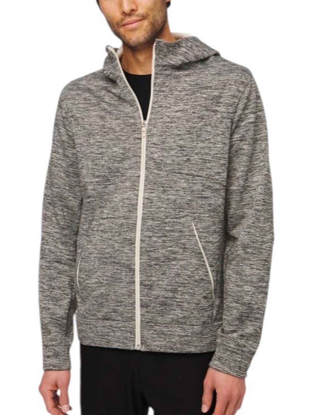Lululemon City Sweat Zip Hoodie Fleece Heathered Muslin Grey Black Men's XL